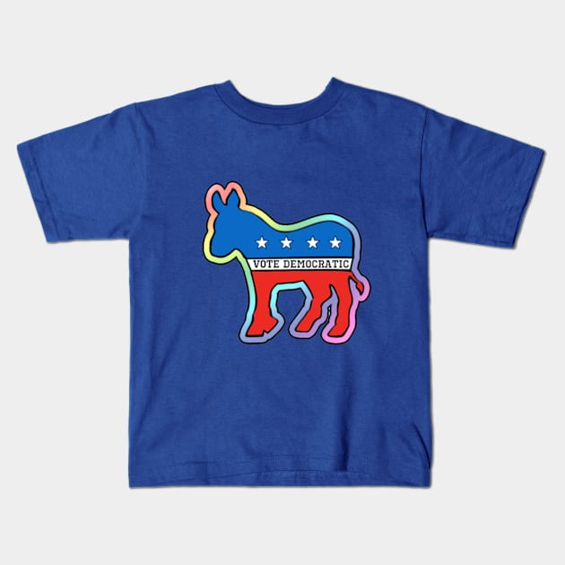 DEMOCRATIC DONKEY MASCOT VOTE DEMOCRAT LGBT RAINBOW Kids T-Shirt by colormecolorado